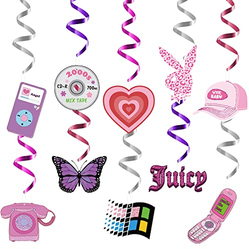 ANGOLIO 30 Stück Y2k 2000er Pink Party Swirl Dekorationen hängende Spiraldekor Whirl Luftschlangen Pink Rabbit Deckenluftschlangen Y2k Spiral Gefälligkeiten für Geburtstag weibliche Bachelorette