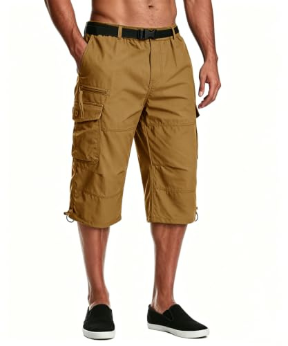 MAGCOMSEN Mens Cargo Shorts 3/4 Knee Length Cotton Pants Earthy Yellow,34