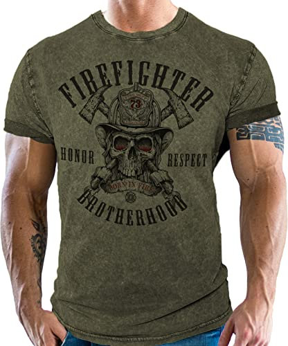 T-Shirt im Used Vintage Retro Look für Männer bei der Feuerwehr - Firefighter Brotherhood XL