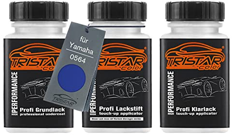 TRISTARcolor Lackstifte für Yamaha 0564 Deep Purplish Blue Perl + Klarlack | Motorradlack, Set aus Grundlack + Basislack + Klarlack, Lackfläschchen mit Pinsel, je 50ml