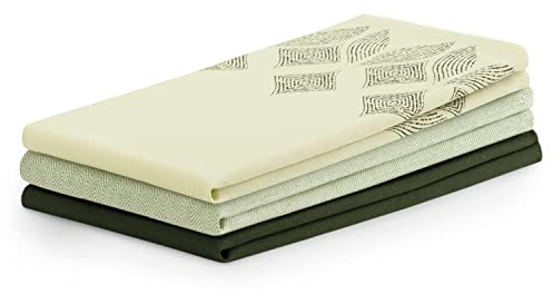 AmeliaHome 3er Set Geschirrtücher Baumwolle Küchentücher 50x70 cm Geometrisches Muster Letty Dunkelgrün Olivengrün