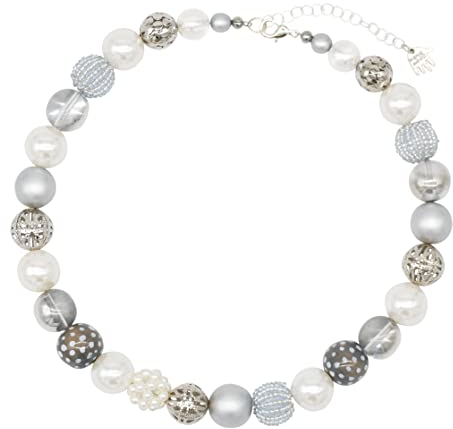 Feliss Handmade: Ketten aus Perlen Halskette Damen Statement Kette 45 cm lang in Boho Style. Choker Schmuck. Beads Perlenkette Frauen (Silky Silver)