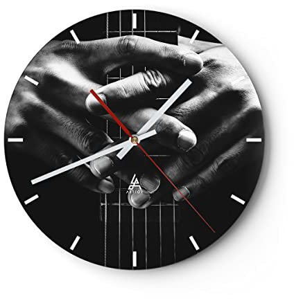 Modern Wanduhr Gitarre Musiker Musik 40x40cm Rund Groß Wand Uhr Glas Analog Zimmeruhren Küche Büro Wohnzimmer Glasuhr Wall Clock Dekoration Design Wanddekoration Küchenuhr C3AR40x40-4960