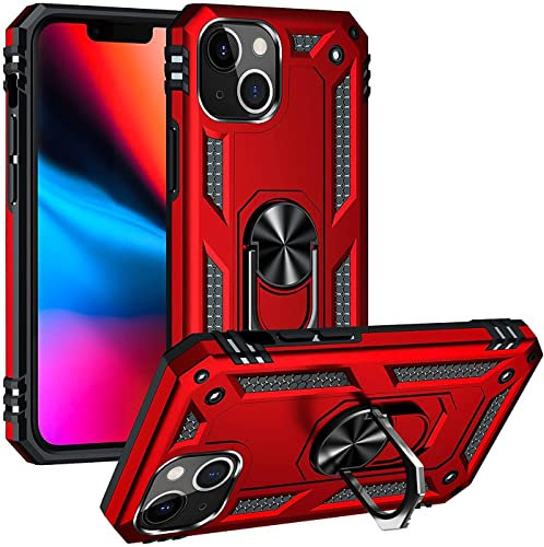 Verco Hybrid Armor Shiel Case für iPhone 13 Hülle, extrem robust mit Magnet Fingerring Halter Handyhülle für iPhone 13 Panzerhülle, Rot