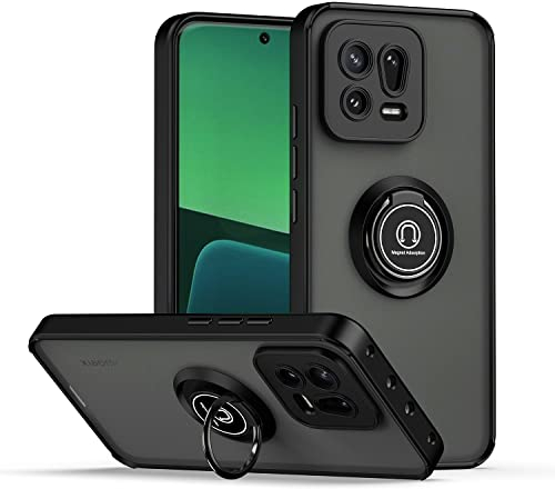 XINYEXIN Hülle für Xiaomi 13 5G mit Ring Stnad Stoßfest Handyhülle Anti-Scratch Durchscheinend PC Back + Soft TPU Bumper Case Cover - Schwarz