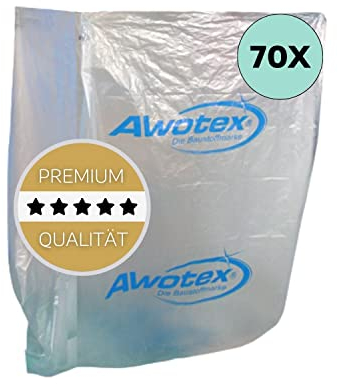 AWOTEX Foliensäcke transparent 1000 l I Müll-Säcke in 120 x 80 x 170 cm I 70 Müllbeutel für Styropor & Folienreste etc. I Abfallsäcke für Baustelle 65my I Plastiksäcke groß