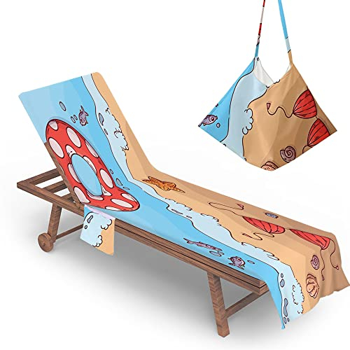 Chickwin Schonbezug für Sommer Gartenliege Frottee Liegenauflage mit Kapuze | Strandliegenauflage mit 2 Taschen Stuhl Strandtuch für Gartenliege Liegenauflage (75x210cm,Rettungsring)