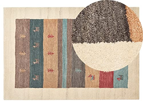 Gabbeh Teppich beige/bunt 140 x 200 cm Hochflor mit Muster weich handgetuftet Sarilar
