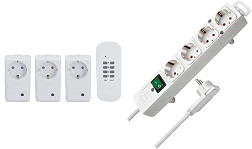 Unitec 48110 Funkfernschalterset mit Selbstlernfunktion, Funksteckdosen Set, 3 Steckdosen + 1 Fernbedienung, weiß & Brennenstuhl Comfort-Line Plus, Steckdosenleiste 4-Fach weiß