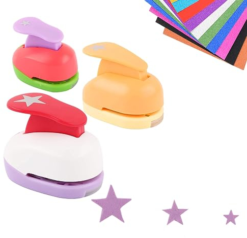 Stanzer Stern 3 Stück Stanzer Motivstanzer Sterne Papierstanzer Motivlocher Stanzer Set Ausstanzer Motiv-Locher für Geschenkanhänger, Basteln, Scrapbooking, Fotos, Grußkarten,9mm 16mm 25m
