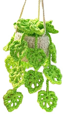 Fulenyi Car Potted Plants Crochet Decoration - Potted Plants Crochet, Portable Handmade Knitted Rear View Basket, for Women, Men, Girlfriend, Boyfriend