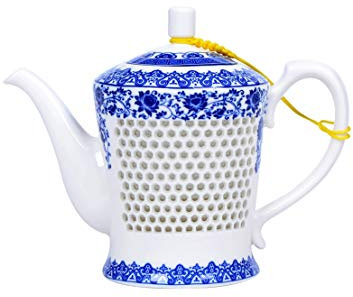 Traditionelle Waben-Teekanne aus blauem und weißem Porzellan, 650 ml, antike Keramik-Teekanne, Kung-Fu-Teeset, Nachmittagsteezeit