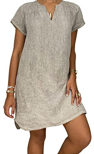 AMDOLE Robe de cocktail grande taille pour femme - Robe d'été décontractée - Décontractée - Coupe ample - Col en V - Manches courtes - Robe droite simple pour femme - Grande taille