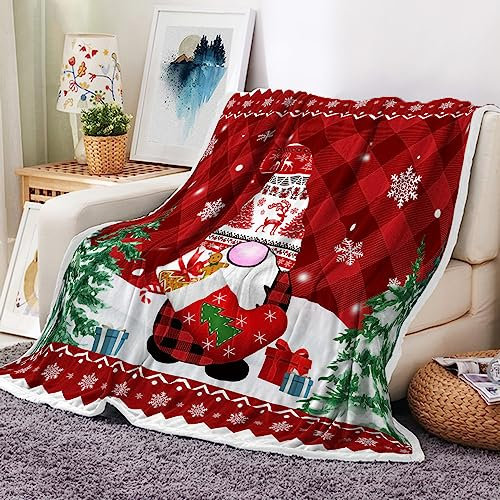 Weihnachtswichtel Überwurfdecken, Merry Xmas Elfen Rot Schwarz Büffel Plaid Gemütlich Warm Bett Couch Decke Schneeflocke Weihnachtsbaum Urlaub Weiß Fleece Flanell Überwürfe zum Dekorieren des Zimmers