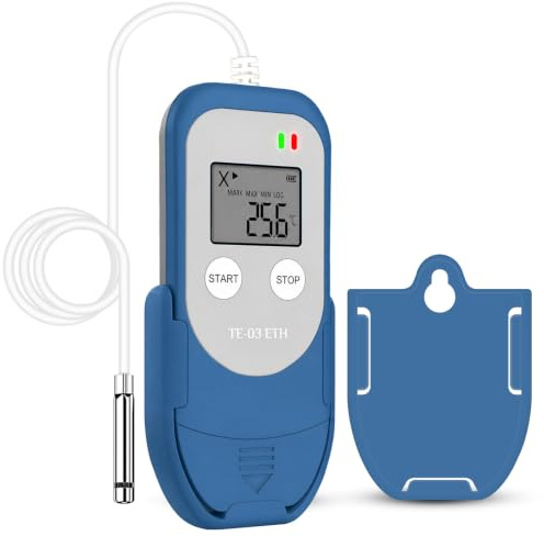 ThermElc TE‑03 ETH USB Temperatur und Feuchtigkeit Logger mit Externer Sonde, PDF/CSV-Erstellung, 32.000 Messpunkte, MKT-Berechnung, für die Überwachung von Gebäuden und Medizinischen Kühlschränken