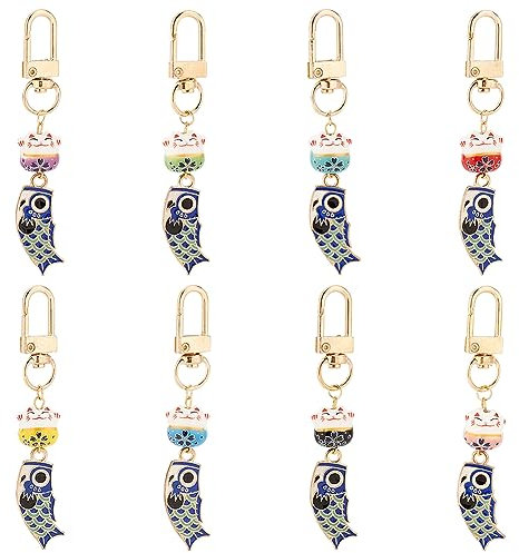 PH PandaHall 8 Stück Winkende Katze Schlüsselanhänger Glückskatze Schlüsselanhänger Schlüsselanhänger Japanische Maneki Neko Glücksanhänger Reichtum Gesundheit Katze Ornament Handyanhänger