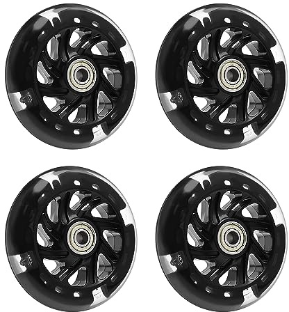 EMSea 4PCS Scooter Silent Luminous Crystal Wheels Black Hub with Bearings Flashing 3 Colors Replacement Wheels for Scooter 100x100mm