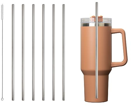 Lot de 4 pailles de rechange en acier inoxydable avec sac en tissu, brosse à paille, capuchon de paille, réutilisable, en métal, compatible avec la plupart des tasses à eau