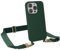 EAZY CASE - Handykette mit Band kompatibel mit iPhone 15 Pro - dünne Handyhülle für iPhone 15 Pro Hülle Silikon stoßfester Fallschutz Kette zum Umhängen Hülle mit Band in Pinien Grün - Clips Gold
