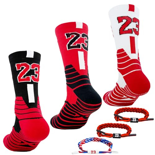Popuid Elite Basketball-Crew-Socken für Herren, 3 Paar, 23 Sportsocken mit Schnürsenkel-Armbändern, Liga-Team-Sport-Star-Fans Geschenk, Set 1, 37.5-46 EU