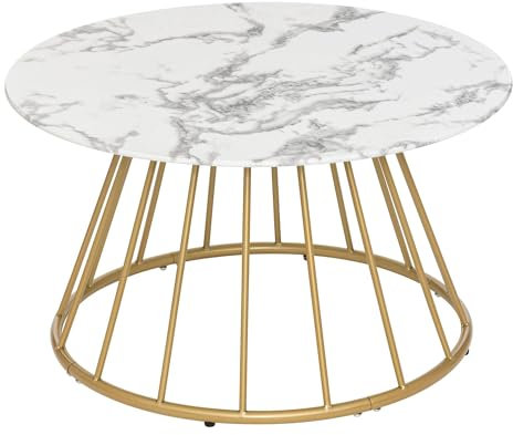 Atmosphera Créateur d'Intérieur - Table Basse Rayo Effet Marbre Blanc -Table d'Appoint de Salon, Bureau - Plateau en Verre Trempé - L70cm x H40cm