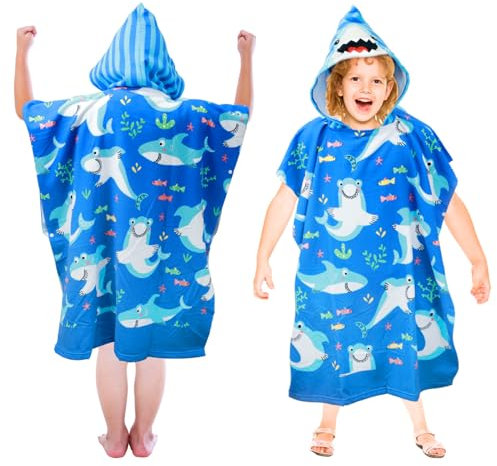 Gatphy - Toalla de baño con poncho para niños, microfibra, 90 x 75 cm, toalla de piscina, poncho infantil, con capucha, toalla de baño, poncho de bebé, suave, absorbente, casa, piscina, playa, para