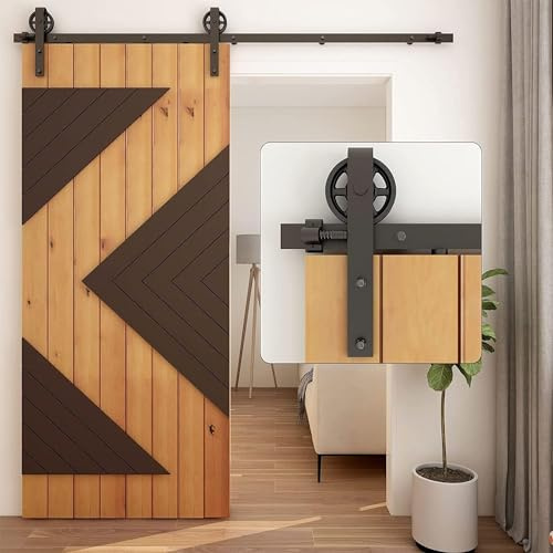 WOLFBIRD 152CM/5FT Schiebetürbeschlag Schiebetüren Schiebetürsystem Komplettset Laufschiene Rollen Set Schwarz