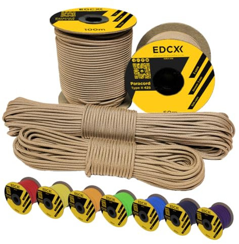EdcX 3 mm Nylon Paracord 425 (15, 30, 50 and 100m) – 3 mm Type II, 100% Nylon Rope, 3 Strand Rope, 3 mm Nylon Rope in Many Colors (Tan, 30 m)