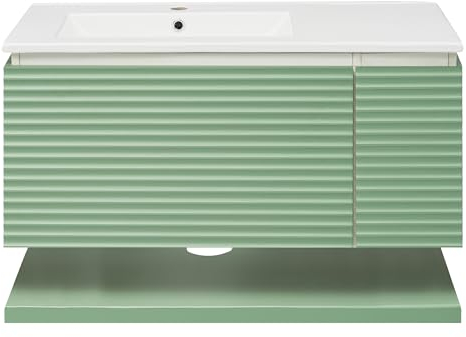 I0I&I0I Juego de muebles de baño, lavabo de 90 cm de ancho, espacio de lavado con 1 cajones, armario de baño (verde)