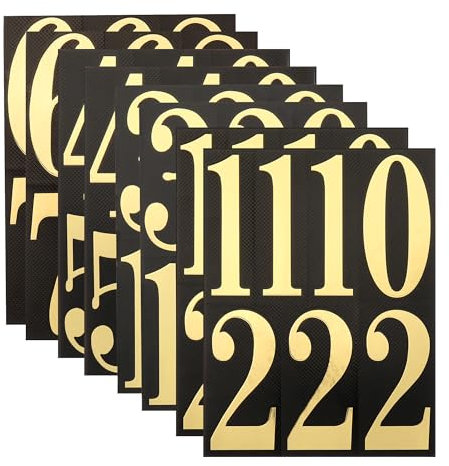 HASWARE Mailbox Numbers: 6 Sheets Number Stickers - Waterproof and Self Adhesive for Address, Sign, Door (3 Black&Gold 52 Pcs)