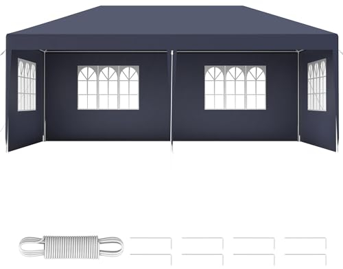 JOIEYOU 3x6m Partyzelt aus Polyester Plane Garten Pavillon mit Fenster, Sichtschutz Seitenwände & Erdhaken Outdoor Festzelt Sonnenschutz Gartenlauben für Garten Camping Markt (Anthrazit)