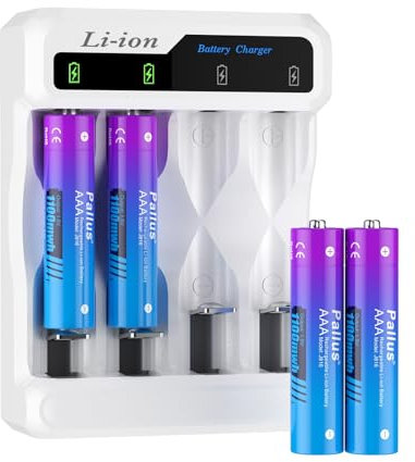 Rechargeable AAA Batteries, High Capacity 1100mWh, 2H Fast Charge, with 4-Slot Charger, Triple A Rechargeable Battery, 1500 Cycles for Remote Controls, Toys, Bluetooth devices (4 Pack)