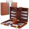 Hengrongshen Backgammon, 2 Spieler Backgammon Holz Braun15 Zoll, Backgammon Reise Wird mit Einer Hochwertigen Braunen Ledertasche und Einem Würfelbecher (Braun, 15 Zoll)