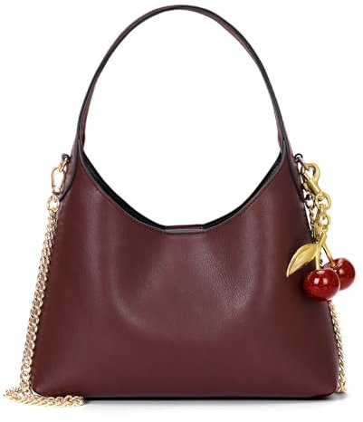Kleine Hobo-Taschen für Damen, Kirsche, Umhängetasche, Geldbörse, Kunstleder, Tragetasche, trendige Kette, Crossbody-Tasche, Weinrot, 10.04x7.87x3.54 inches