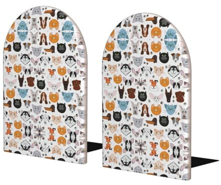 1 paire de serre-livres en bois pour étagères en forme de chat et de chien de dessin animé