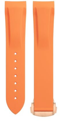 FFHDJL Soft Flexible Rubber Watchband For Omega Speedmaster Moonwatch Seamaster 300 AT150 PLANET OCEAN 600 Wristband 20/21/22mm Rose Gold round buckle(Orange,20mm)