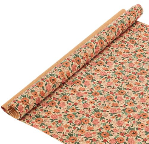 PH PandaHall Korkstoff Blumenmuster Weiche Korkplatten Retro Stil Dünnes Korkband Zum Nähen Kork Mit Kamelienmuster Zum Basteln 135x50cm