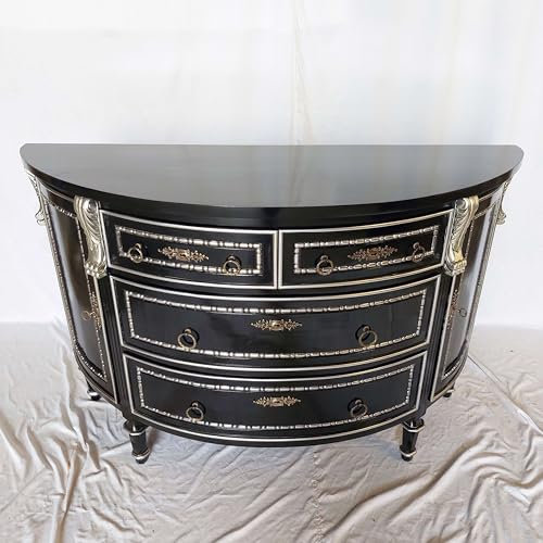 Kunibert Antike königliche Louis XIV. Louises Barock Rokoko Stilmöbel Kommode Sideboard Kommodenschrank Sideboardschrank Farbe: schwarz mit Silber Breite138cm