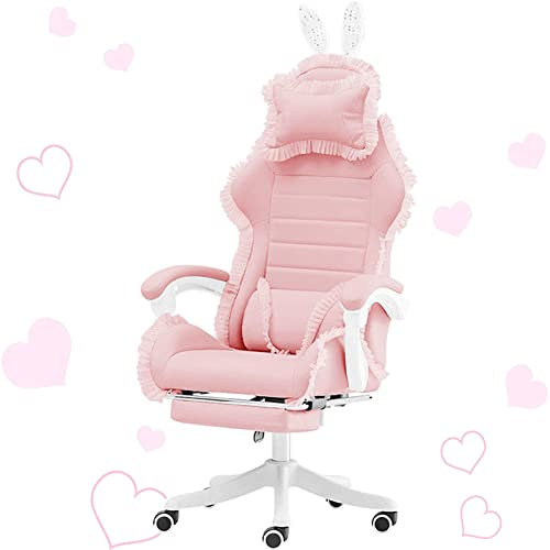 Bunny Ears and Lace Gaming Chair for Girls/Women - Video Game Chairs with Headrest and Lumbar Support - Racing Office Computer Chair for Adult Teens