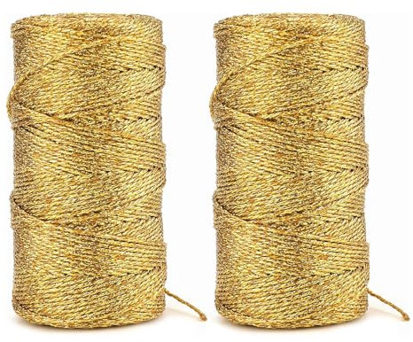 2 rotoli di cordoncini dorati, 1,5 mm x 100 m, filo dorato per fai da te, filo dorato per Natale, cordoncino oro, filo dorato per fai da te, confezione regalo e decorazioni