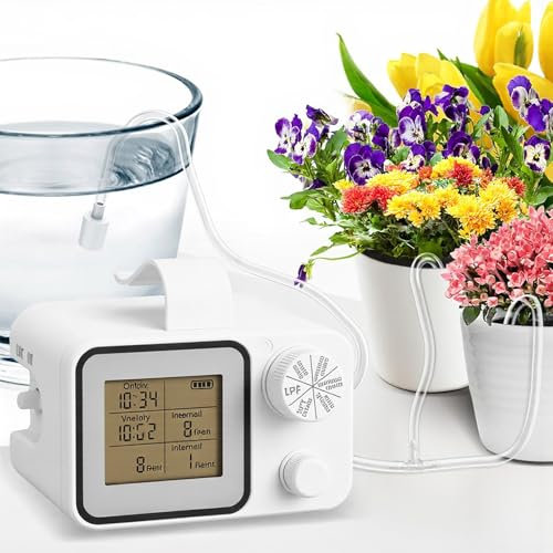 Ruiqas Automatic Watering System, Plant Self Drip Irrigation Kit with 30-Day Programmable Timer & LED Display Water Shortage Alarm for Indoor Potted Plants