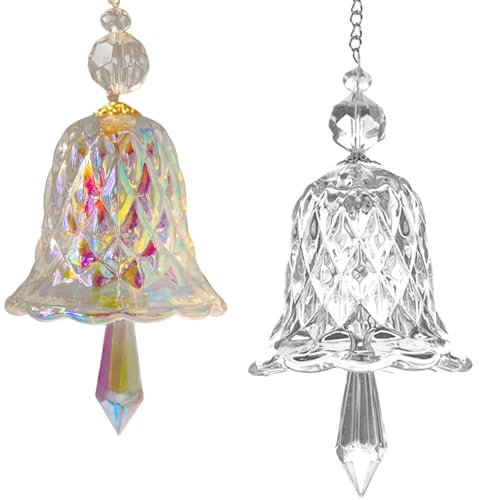Bunte Kristallanhänger, Glocken, Glas-Windspiele für Fenster, Zuhause, Zimmer, Auto, Garten, ästhetische Heimdekoration, 2 Stück