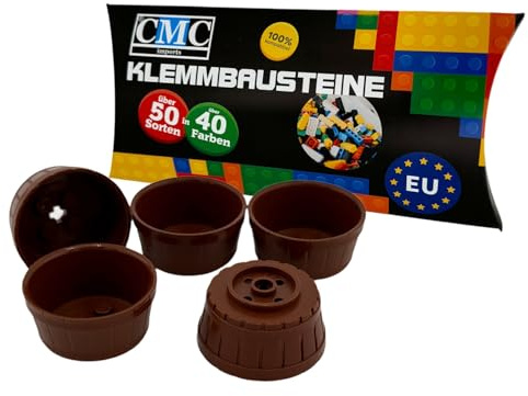 CMC imports 5 x Klemmbausteine Schüssel Topf Blumenschale Holz Tonne Fass Barrel 64951 Behälter Bausteine 5x5x2 Noppen Kompatibel Bricks Fässer Eimer
