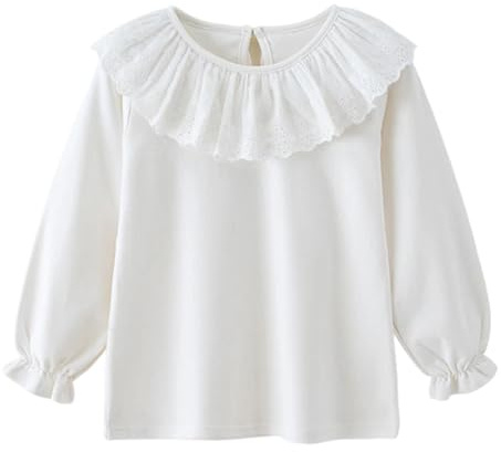 Mud Kingdom Maglietta da ragazza a maniche lunghe con colletto alla Peter Pan in cotone, bianco, 6 anni
