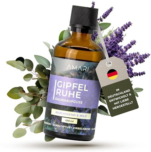 Amari ® Saunaaufguss Gipfelruhe – natürlicher Saunaduft mit Bio-Ethanol – Naturreine Ätherische Öle – Aufgussmittel, Sauna, Saunaöl, Duftöl