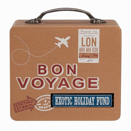 Dekorative Spardose, Reisekoffer aus Holz, Rückkehr zur Welt, Urlaub, Rad zur Anzeige der gewünschten Reise, Autralia, Insel Desiesta, Exotic Holidays, 15 x 15 x 7 cm (Koffer Bon Voyage)