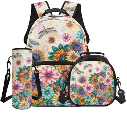 YDFISH Mochila para niñas de 10 a 12 años, mochila para laptop 3 en 1, mochila escolar para niños, bolsa de viaje con lonchera, Flor bohemia, Medium