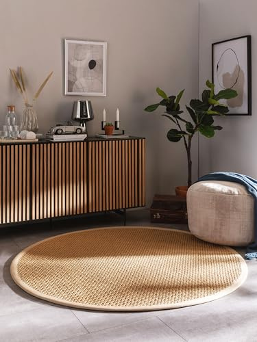 benuta Pure Sisalteppich Greta - Beige 250x250 cm rund - 100% Sisal - rund & im Style: Bordüre, Uni, Natural Living, Scandi Living - Pflegeleicht für Wohnzimmer Schlafzimmer