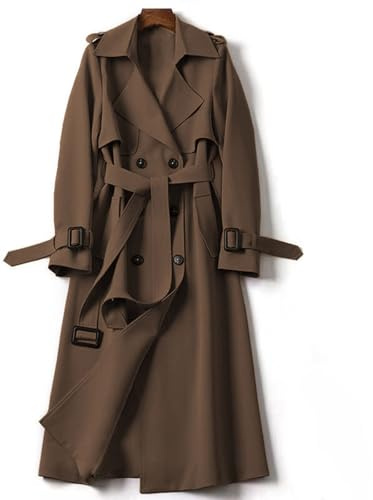 Trenchcoat Damen Zweireiher Lange, Mantel Klassische Frühling, Jacke Trench mit Gürtel Damenmantel Baumwolle Windjacke Übergangsmantel Winddichter Reverskragen Trenchcoat