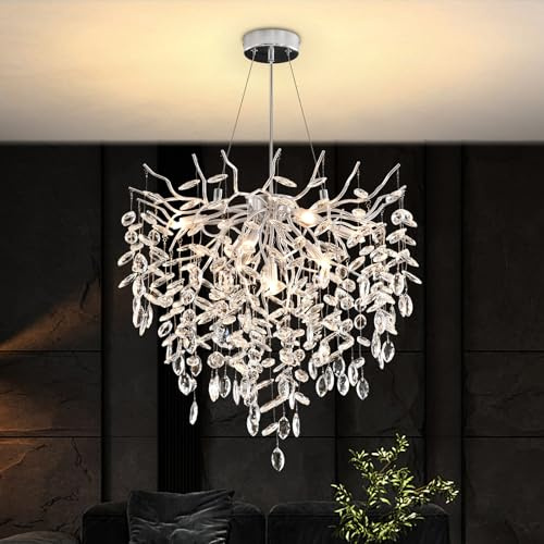 YZBEIMDAI Modern Kristall Kronleuchter, Raindrop Kristall Pendelleuchte, G9 Lampenfassung Hängeleuchte für Wohnzimmer, Esszimmer, Schlafzimmer, Restaurant